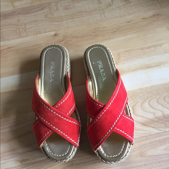 Prada Suede Cross Strap Platform Slides - Picture 2 of 12